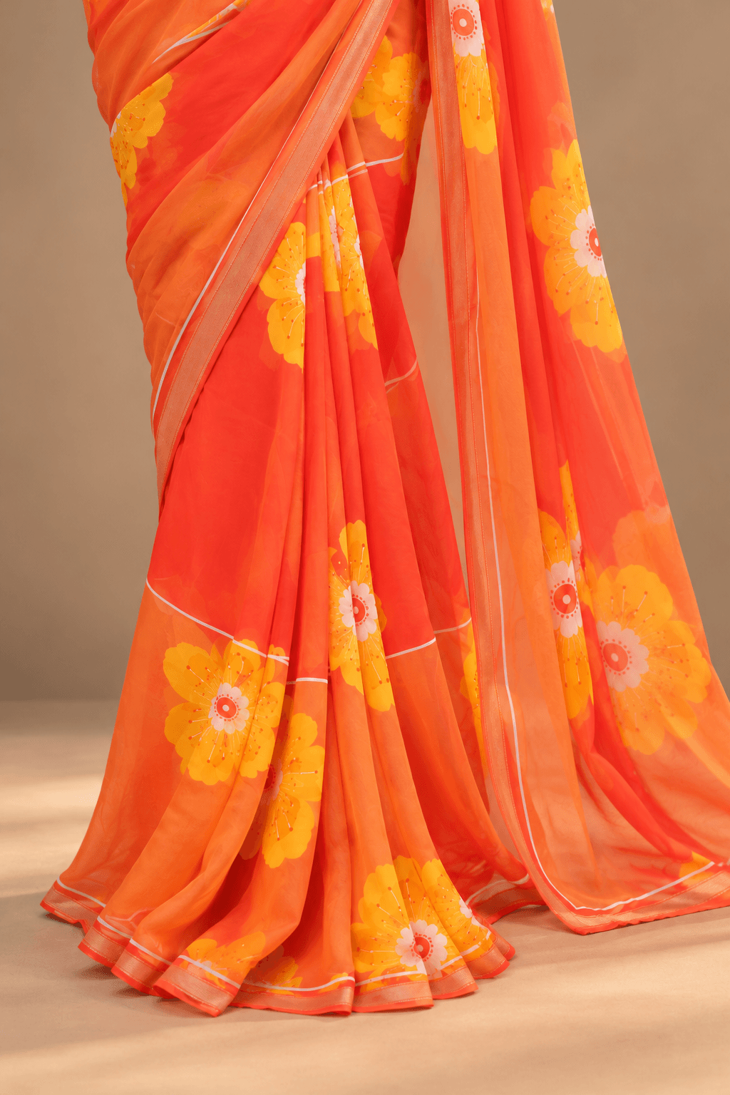 The Marigold Muse – Orange Floral Saree