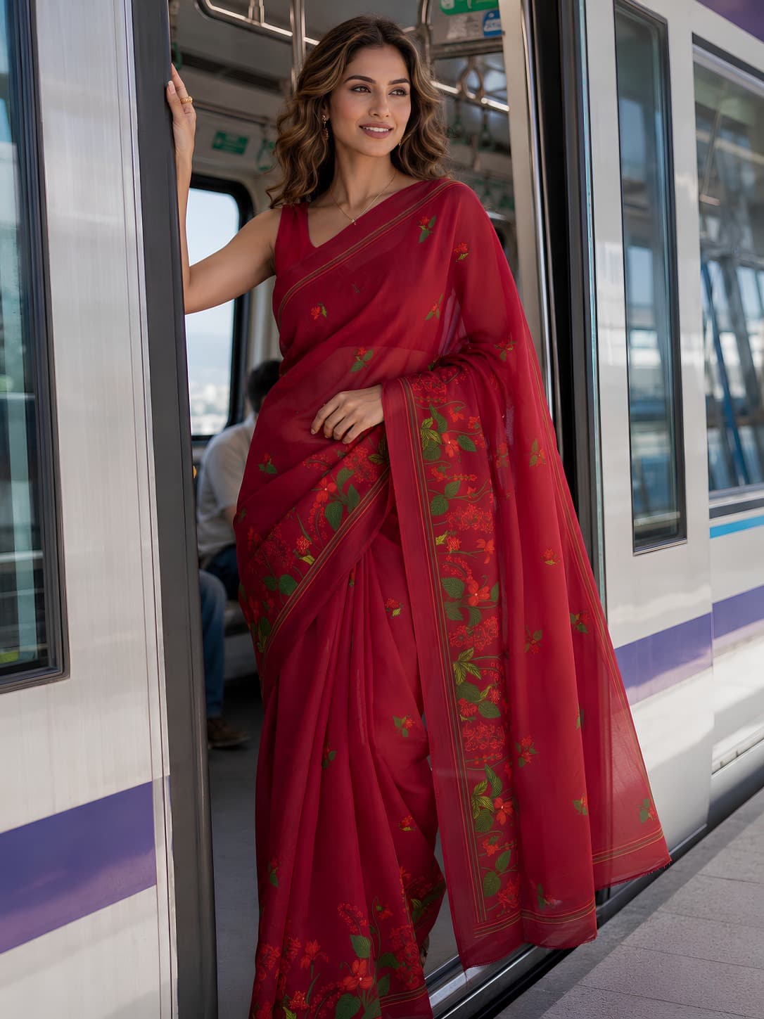 Ruby Bloom Organza Saree