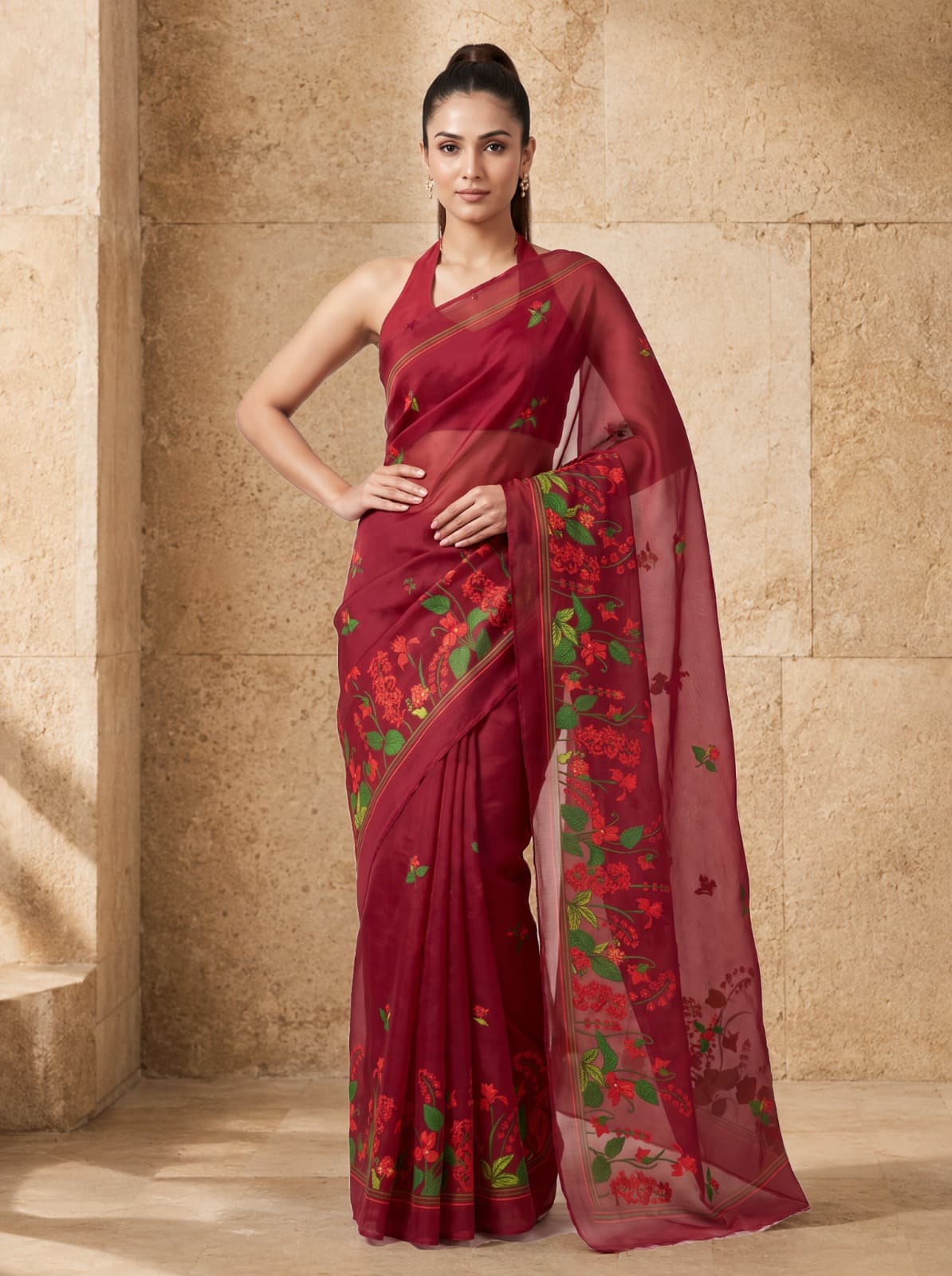 Ruby Bloom Organza Saree