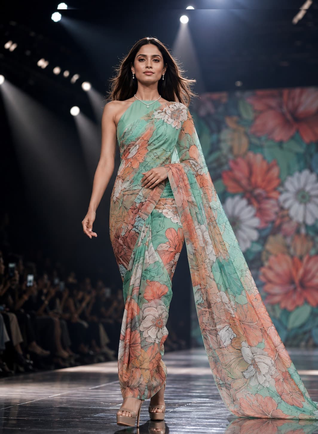 Mint Blossom Organza Saree