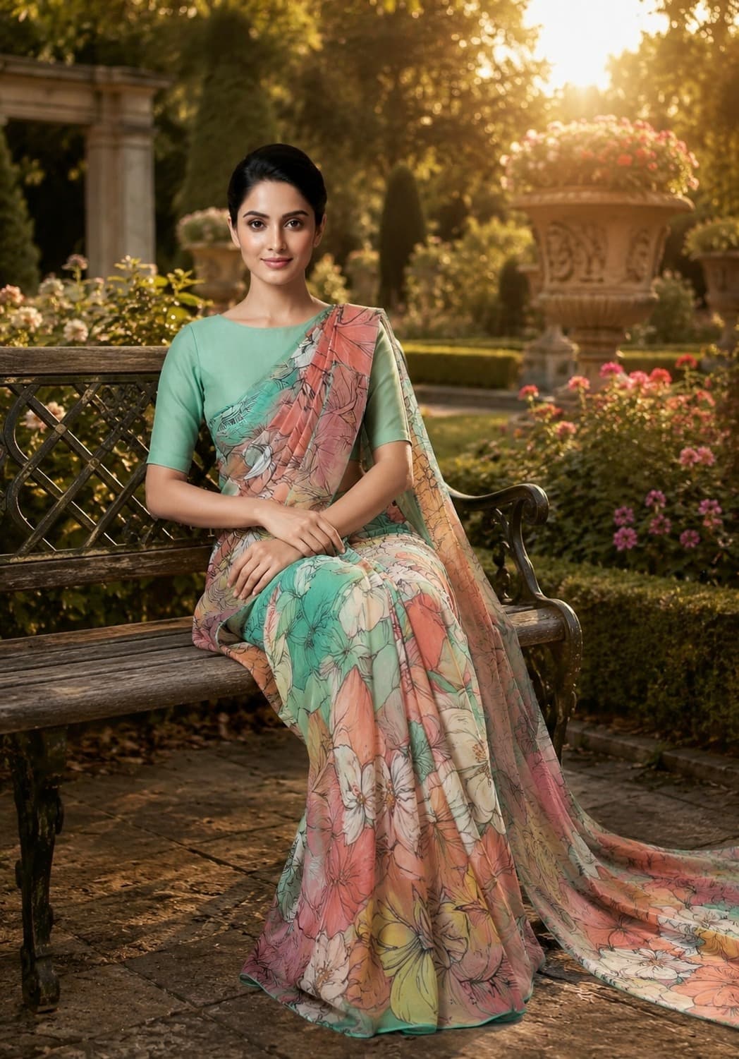 Mint Blossom Organza Saree