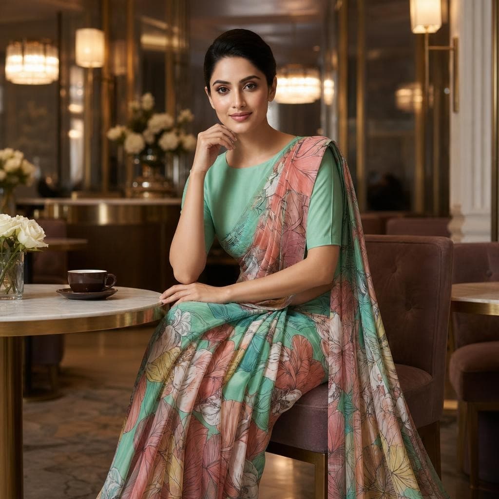 Mint Blossom Organza Saree