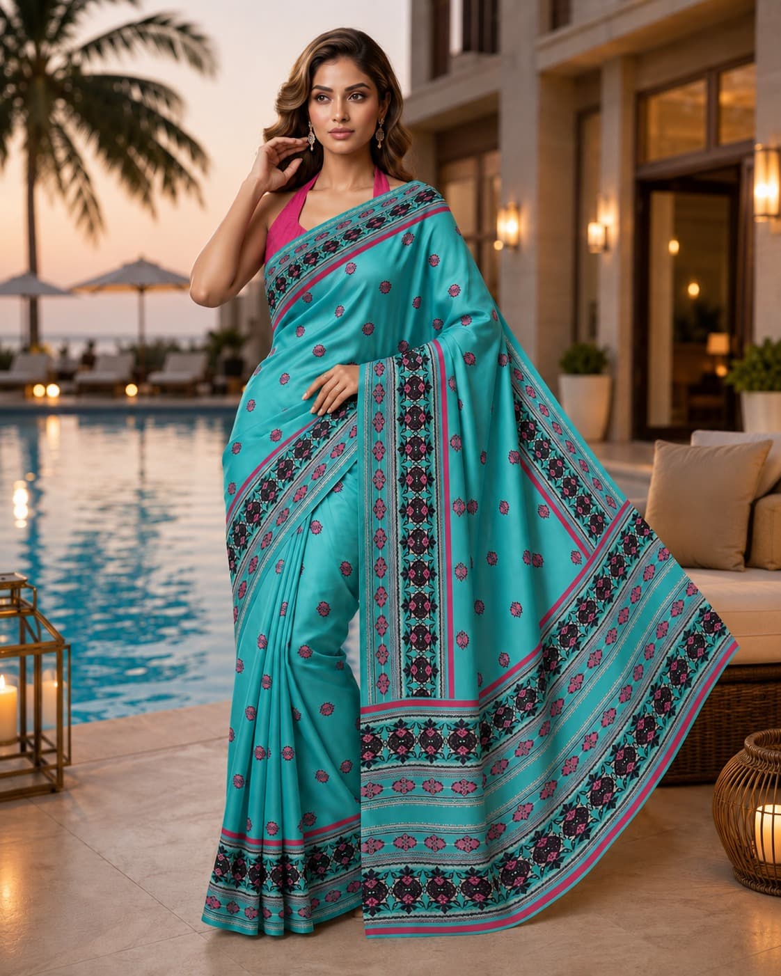 Turquoise Bloom Printed Saree
