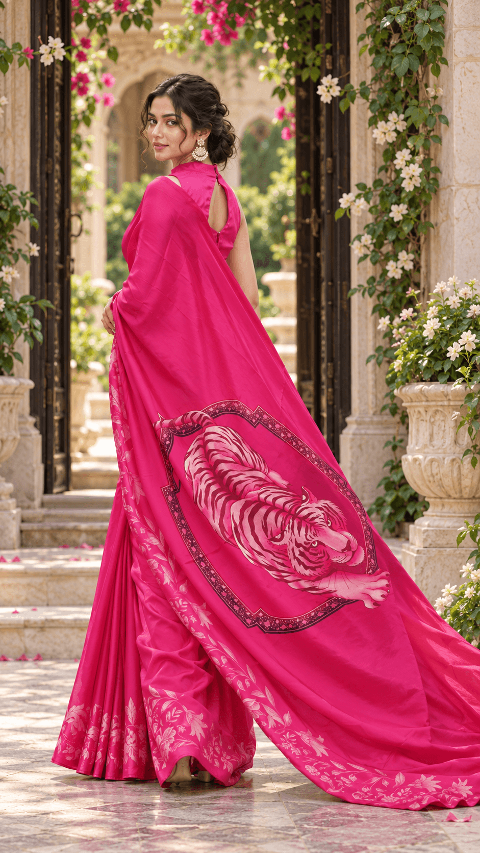 The Fuchsia Tigress – Pink Tiger Print Saree