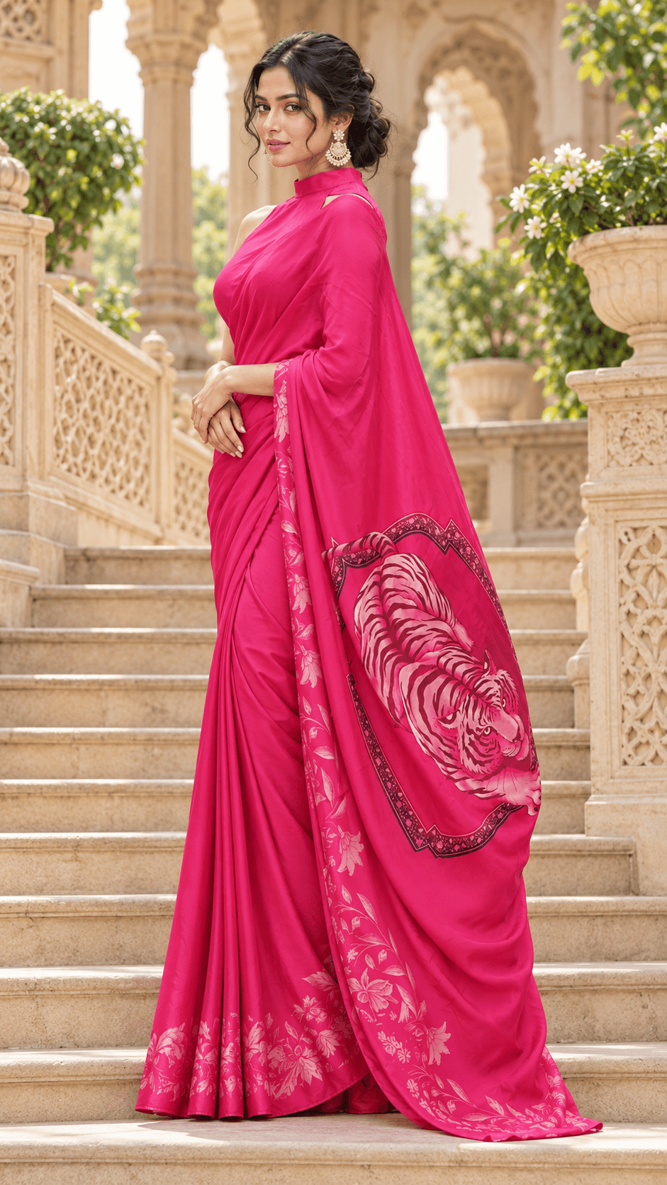 The Fuchsia Tigress – Pink Tiger Print Saree