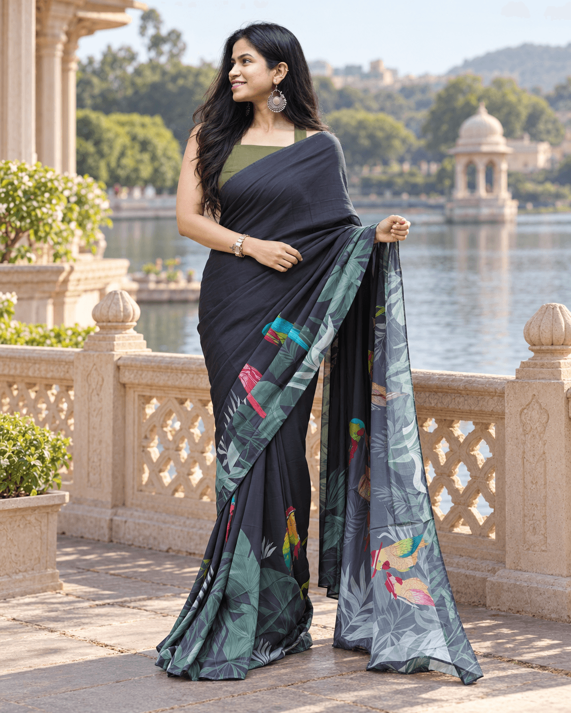 Black with Parrots