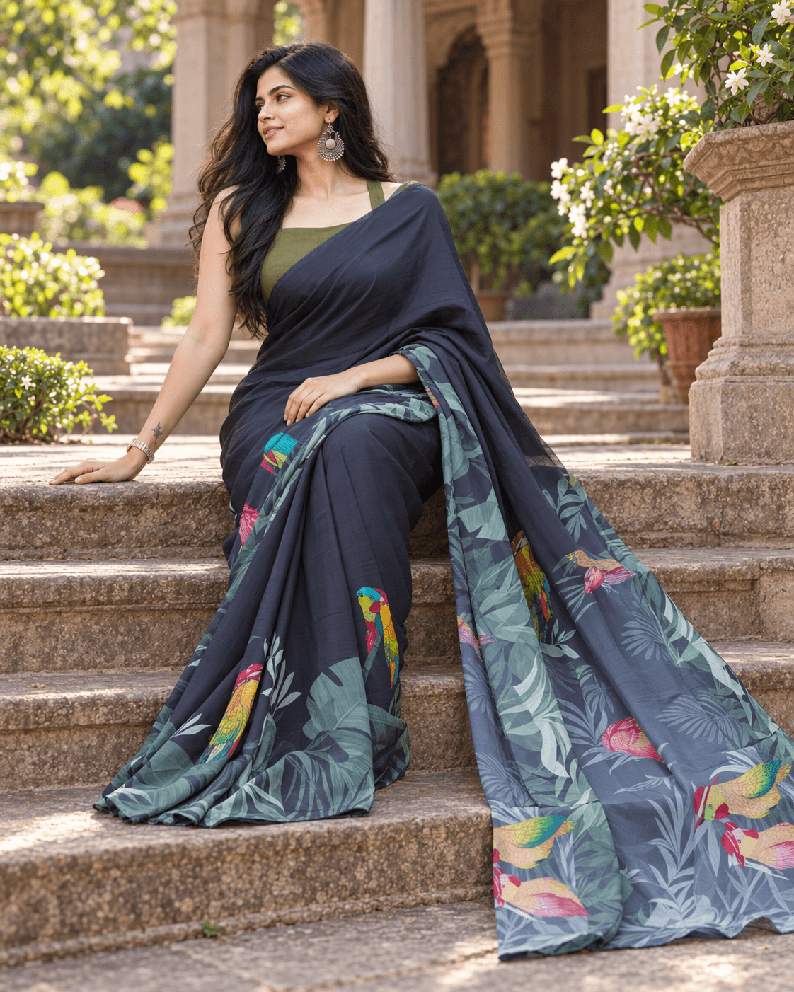 Black with Parrots