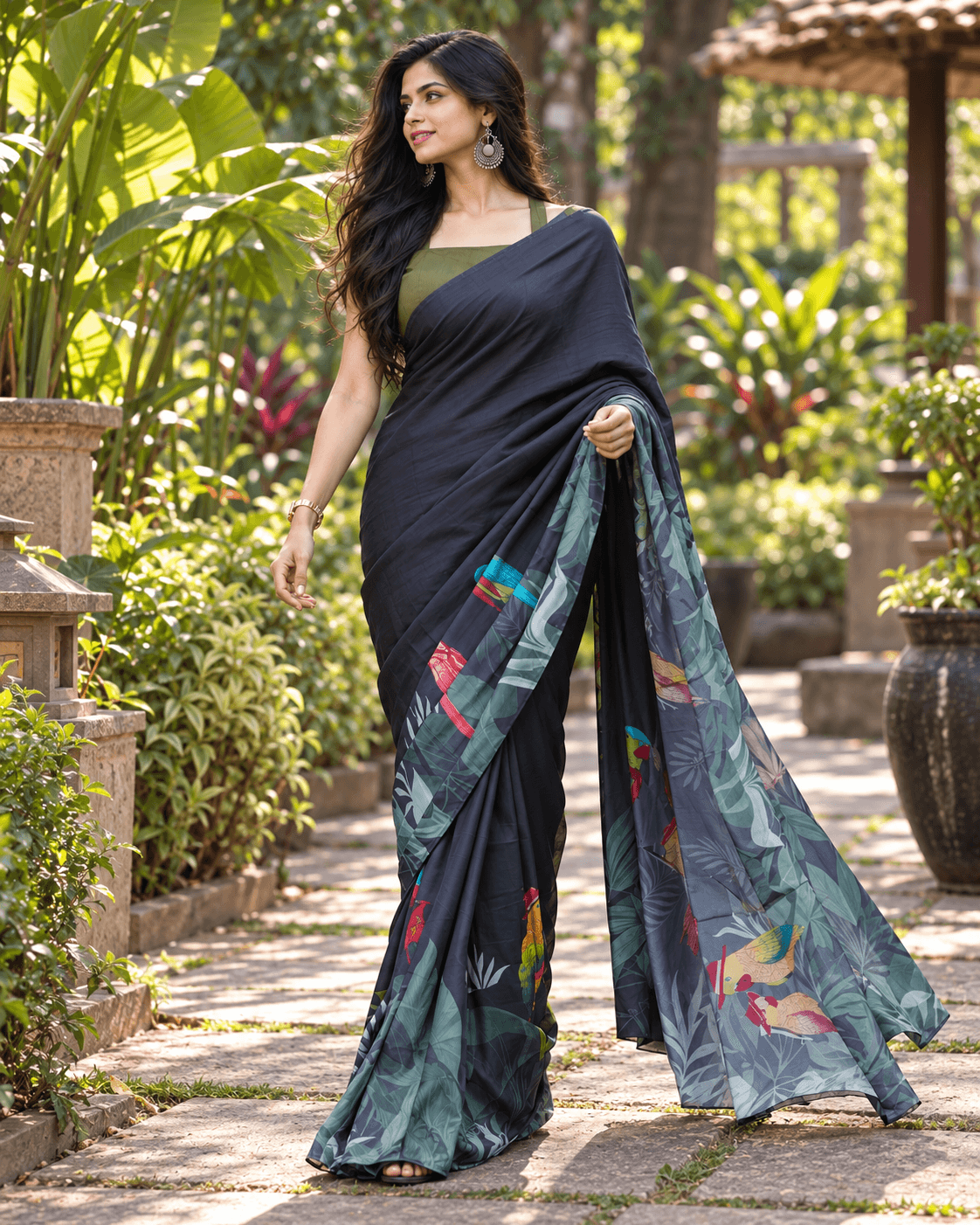 Black with Parrots