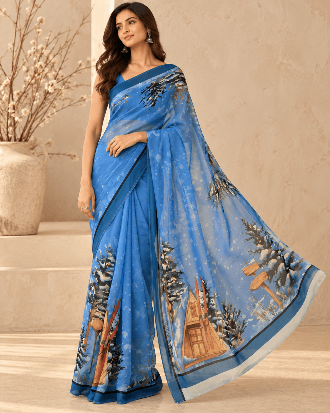 The Alpine Reverie – Winter Blue Saree