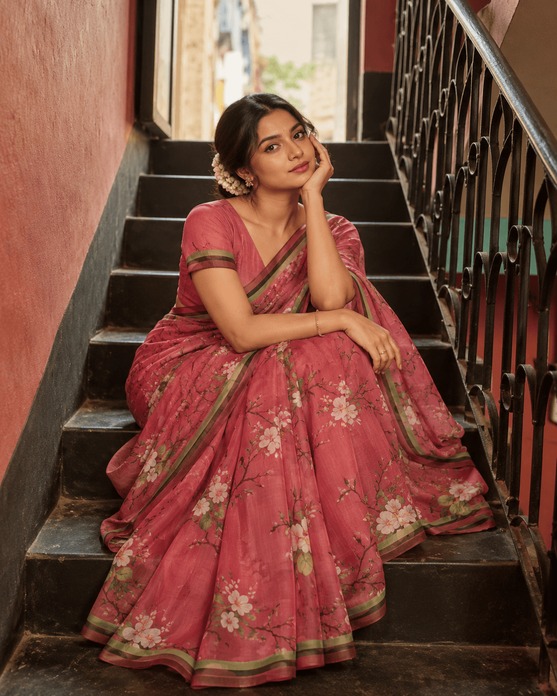 The Rosé Blossom – Dusty Rose Floral Saree