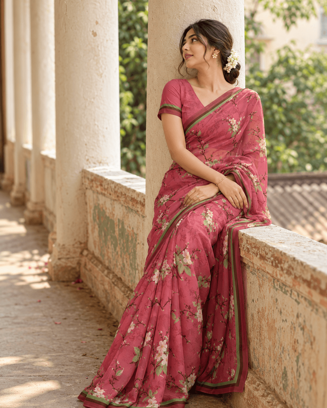 The Rosé Blossom – Dusty Rose Floral Saree