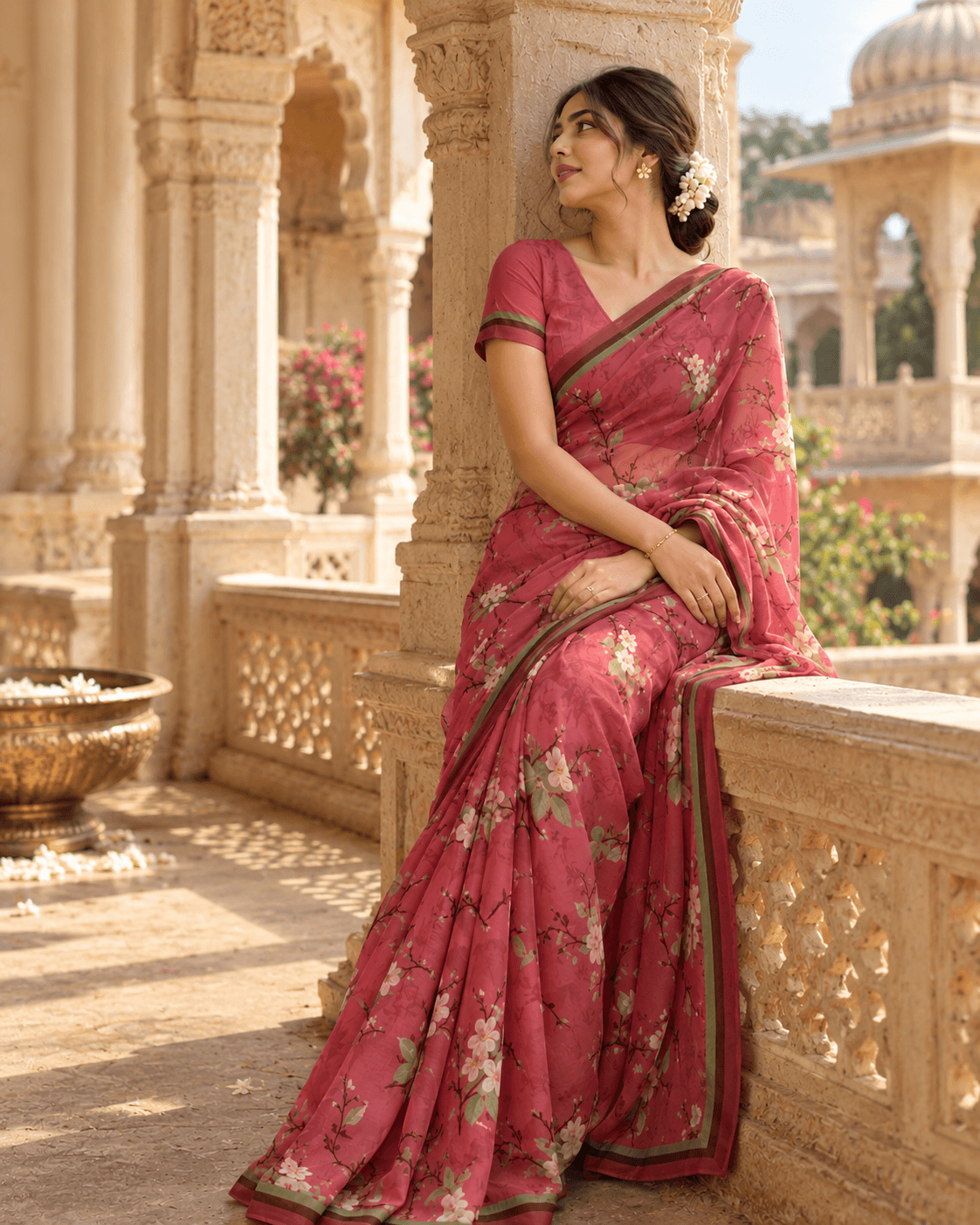 The Rosé Blossom – Dusty Rose Floral Saree