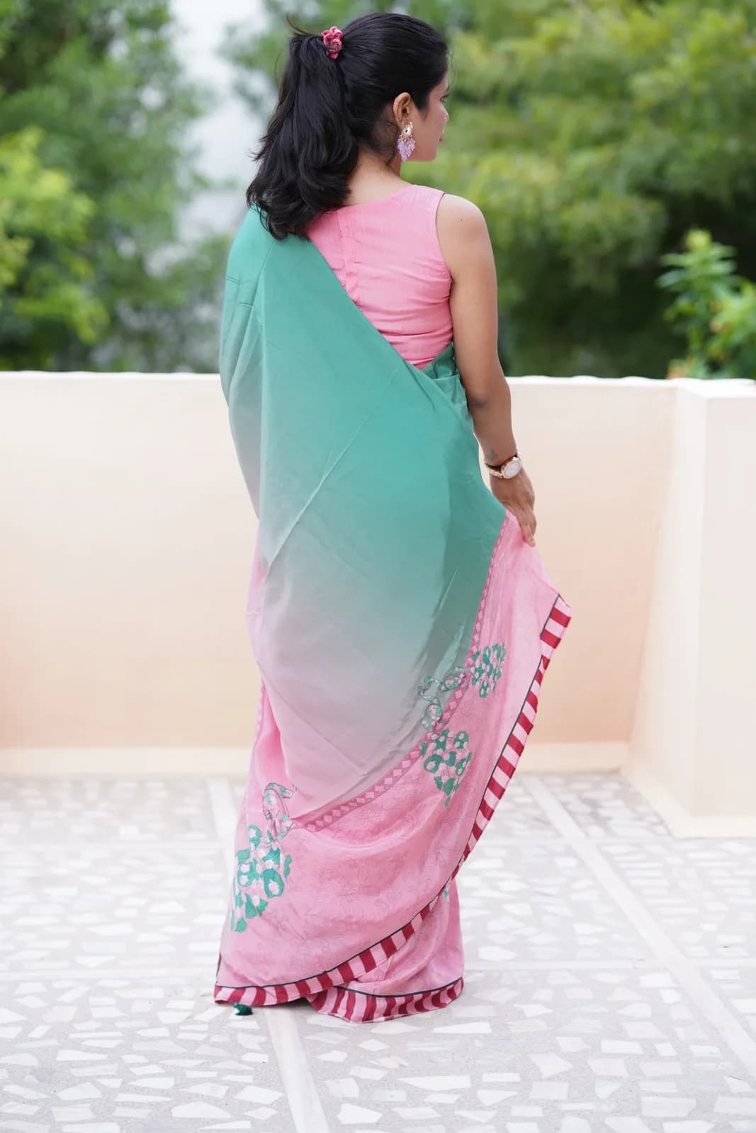 Peacock Saree Green and Pink