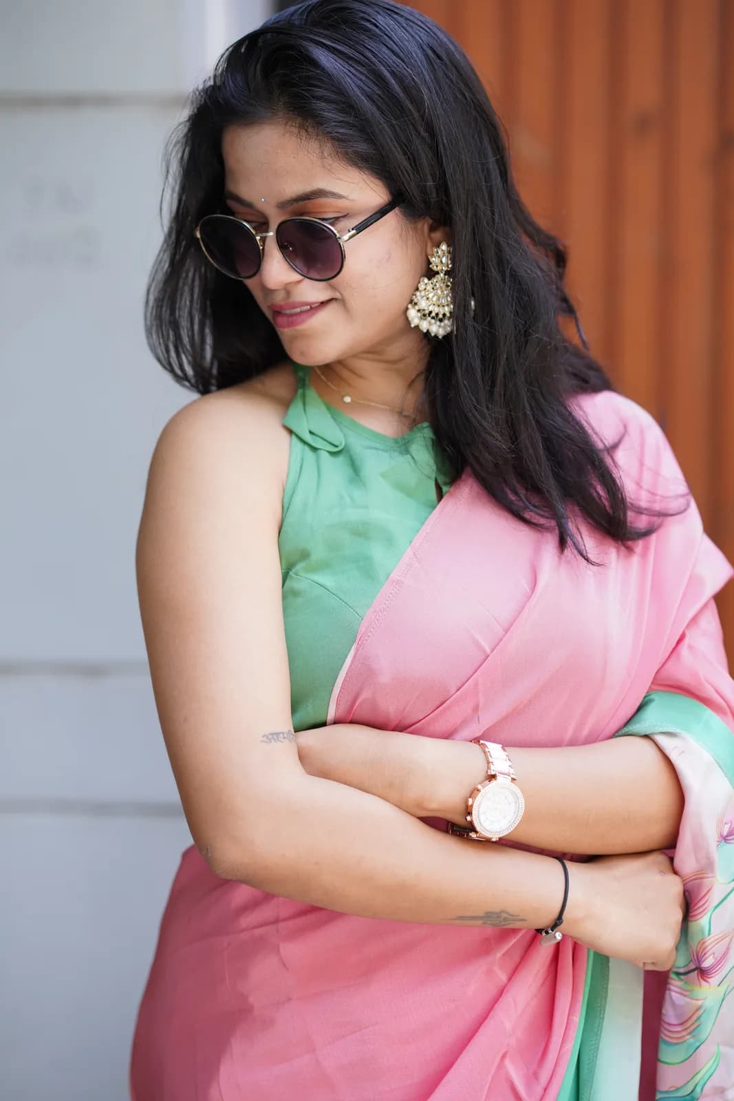 The Blush Botanica – Pink & Mint Green Printed Saree